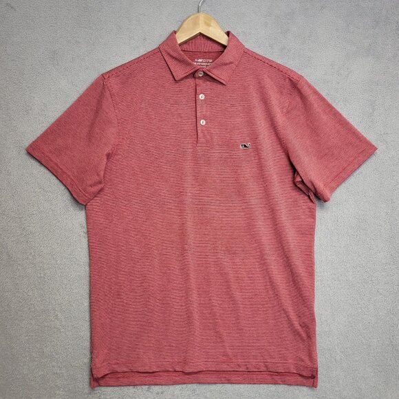 Vineyard Vines Shirt Mens Small Sankaty OTG On The Go Red Striped Golf Polo - Picture 1 of 10